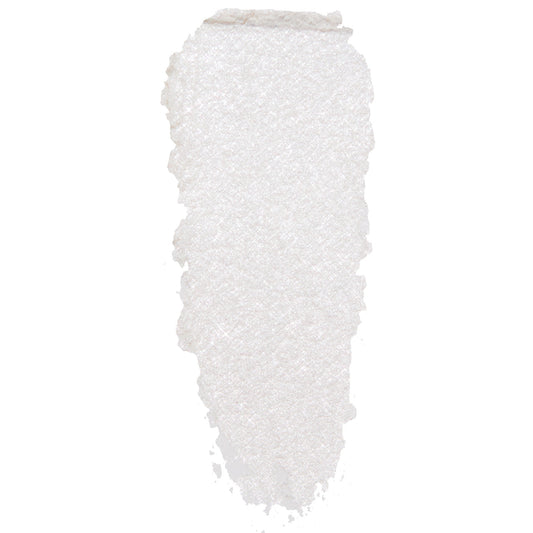 Tassel Super Shock Shadow by ColourPop - pearly white eyeshadow swatch shimmering with icy silver microglitter - smeared in a single swipe to show creamy texture and high-shine finish, on a clean white background.